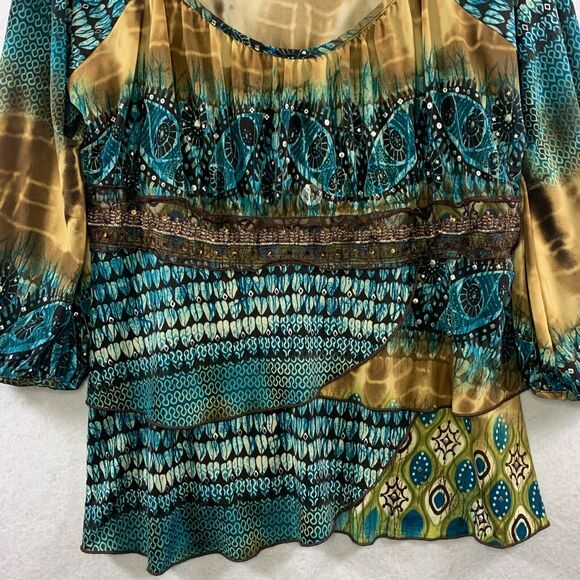 Womens Y2K Babydoll Top Sz XL Fairy Grunge Tiered Ruffle Lace Sequin Boho Office - Picture 2 of 11